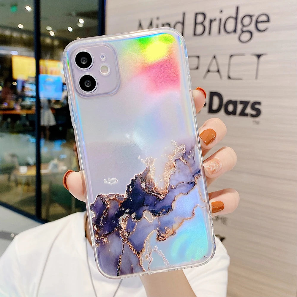 Holo Marble Soft Clear iPhone Case