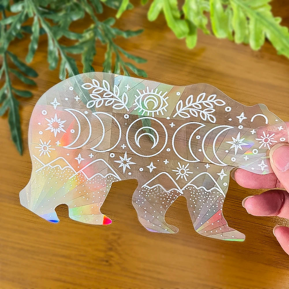 Holo Stickers Polar Bear Star Moon Sun Catcher Static Glass Sticker