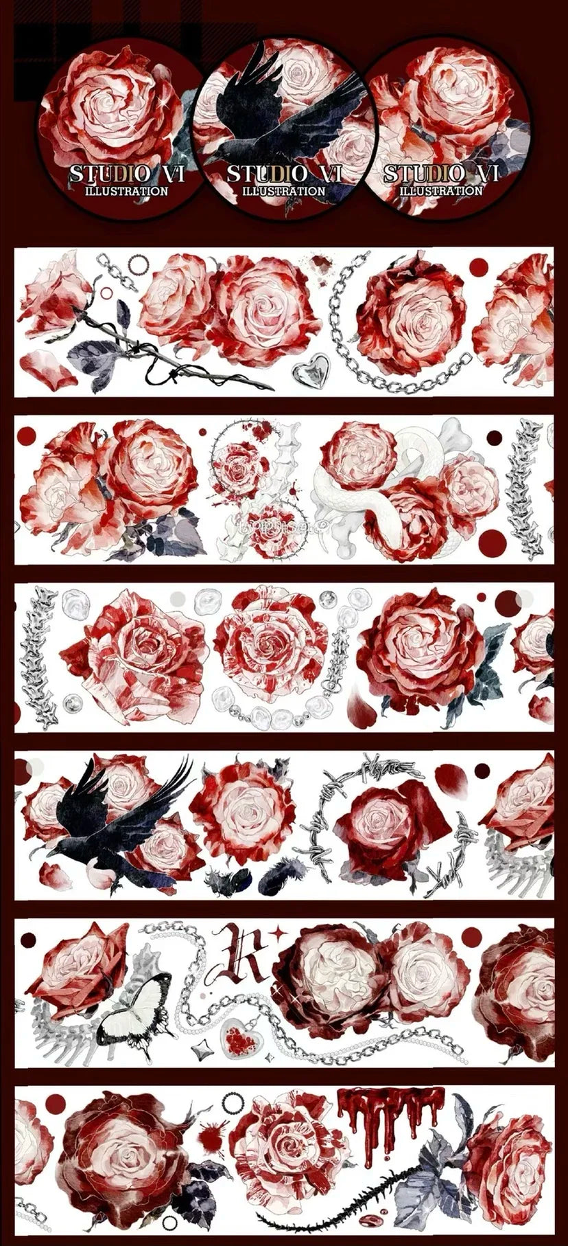 Dark Wind Bloody Rose Flower Washi PET Tape