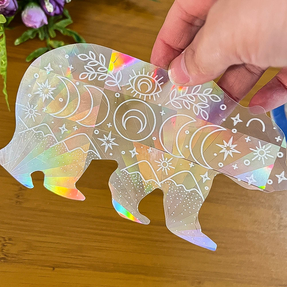 Holo Stickers Polar Bear Star Moon Sun Catcher Static Glass Sticker