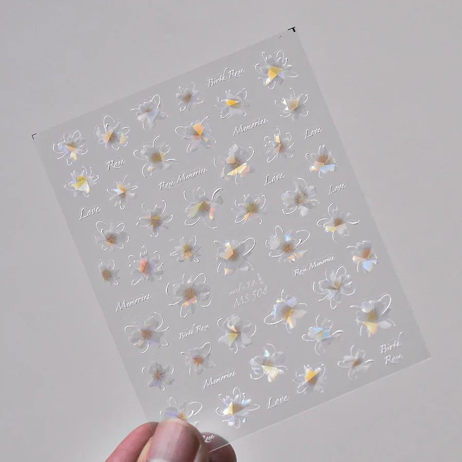 Translucent White Flowers Nail Stickers