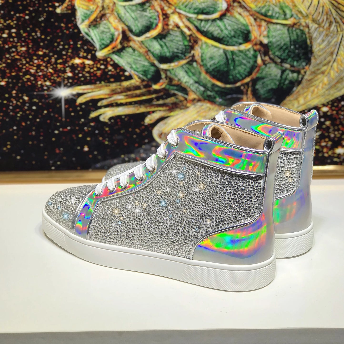 Holo White Diamond High-Top Shoes