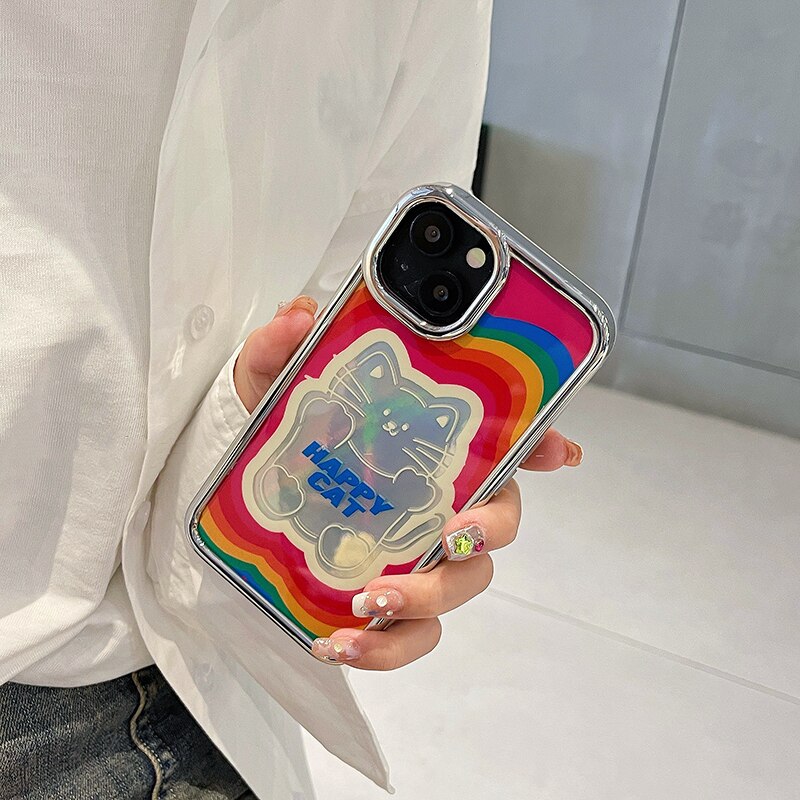 Holo Rainbow Lucky Cat iPhone Case