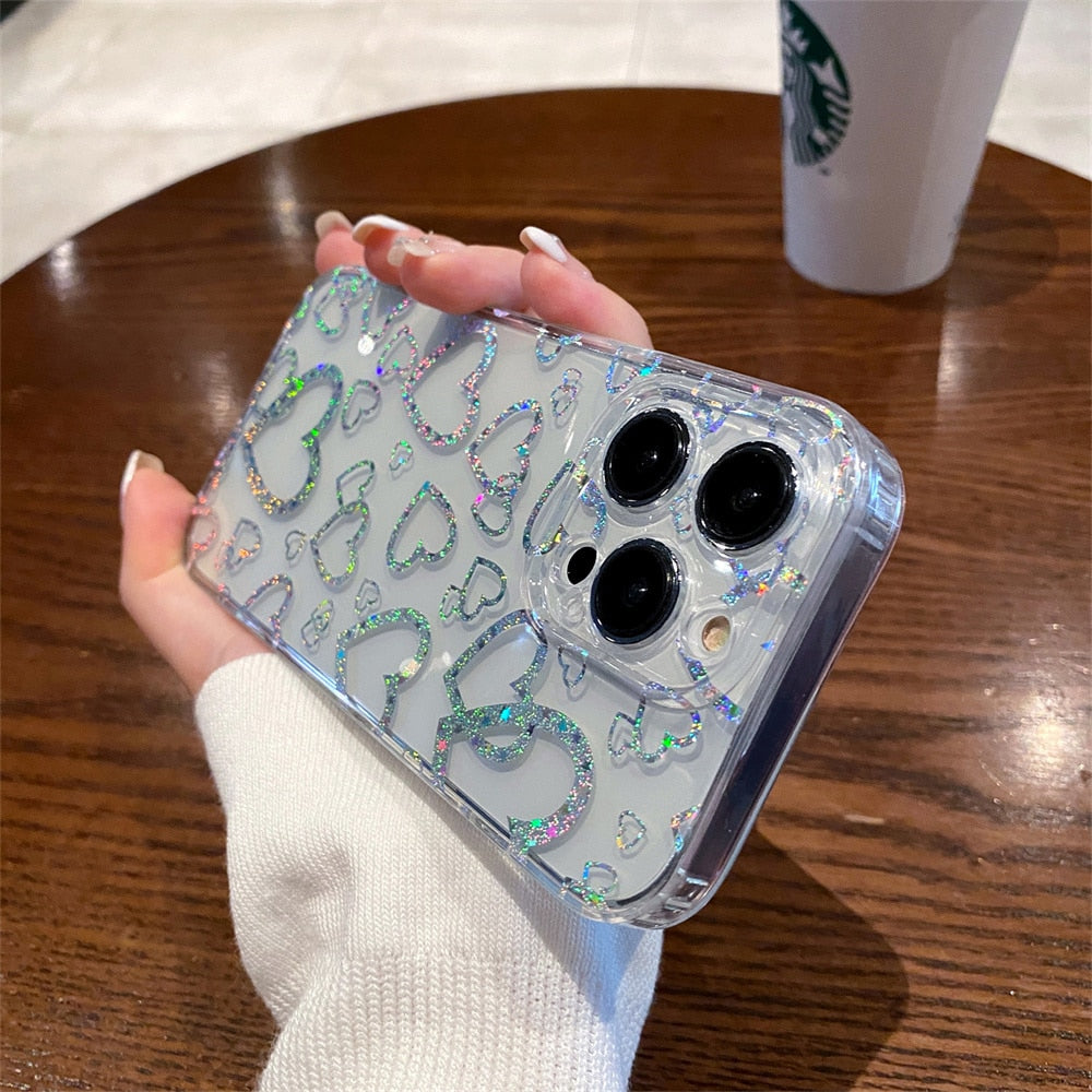 Holo Clear Cute Love Heart Soft iPhone Case