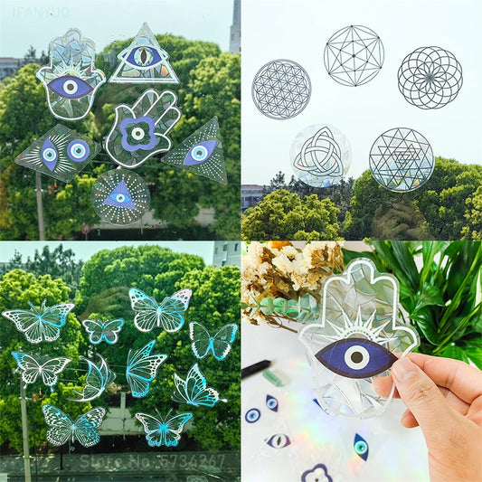 Sun Catcher Sticker Set: Butterfly /Evil Eye /Flower of Life /Palm Rainbow Static Stickers