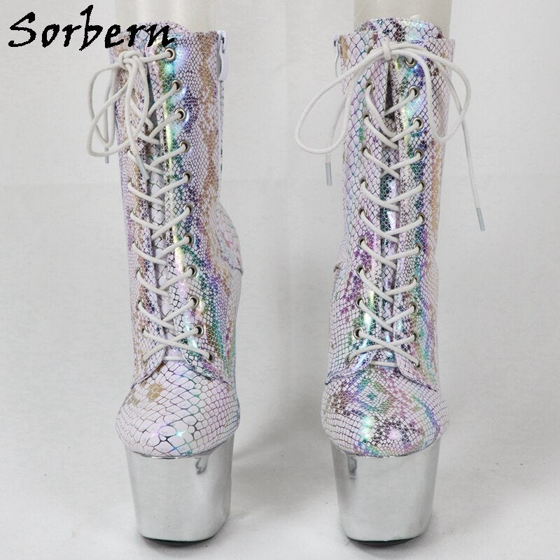 Holo Snake Lace Up Ankle Booties