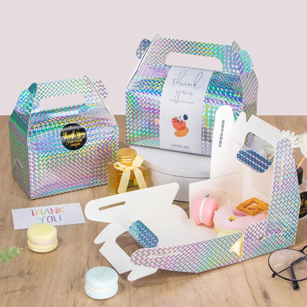 Holographic Cardboard Portable Dessert / Gift Box