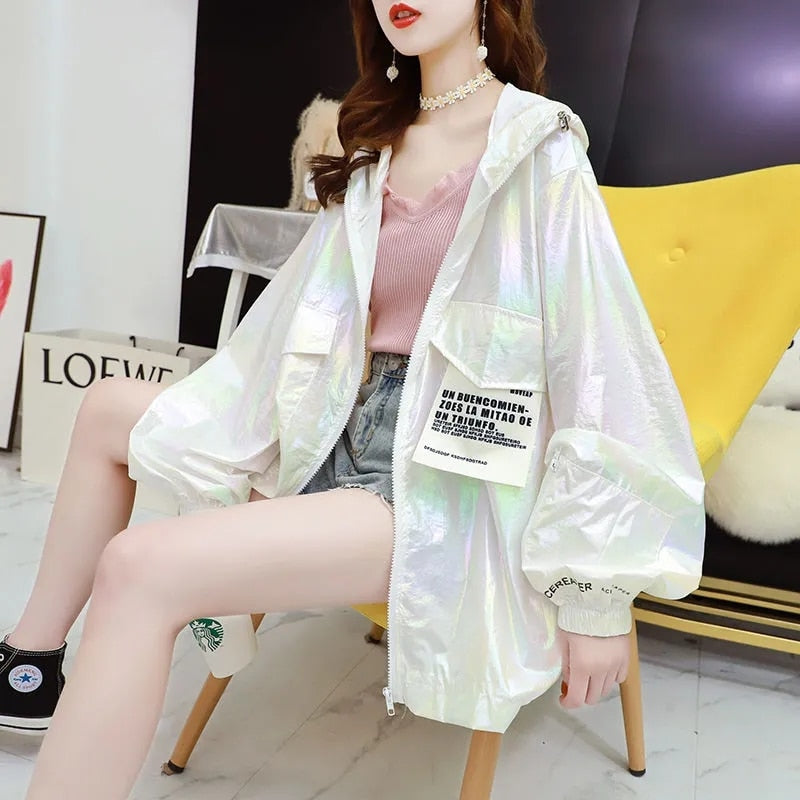 Holographic Neon Hooded Street Jacket