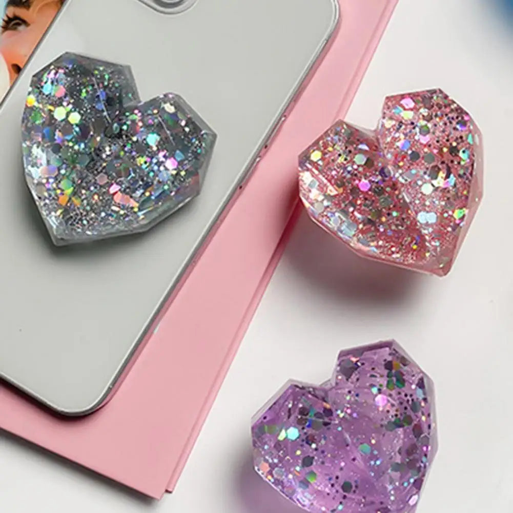 Cute Epoxy Holo Love Heart Phone Grip