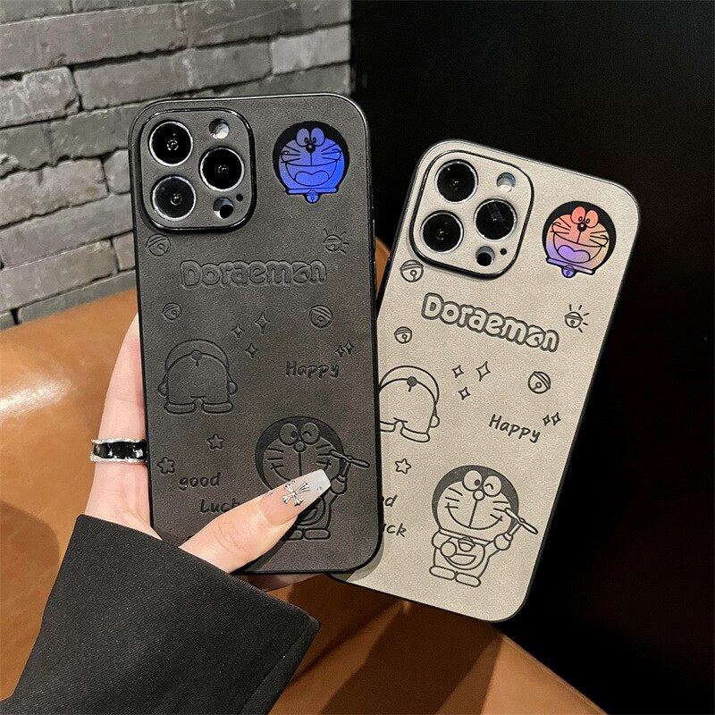 Holo Doraemon Leather Embossing iPhone Case