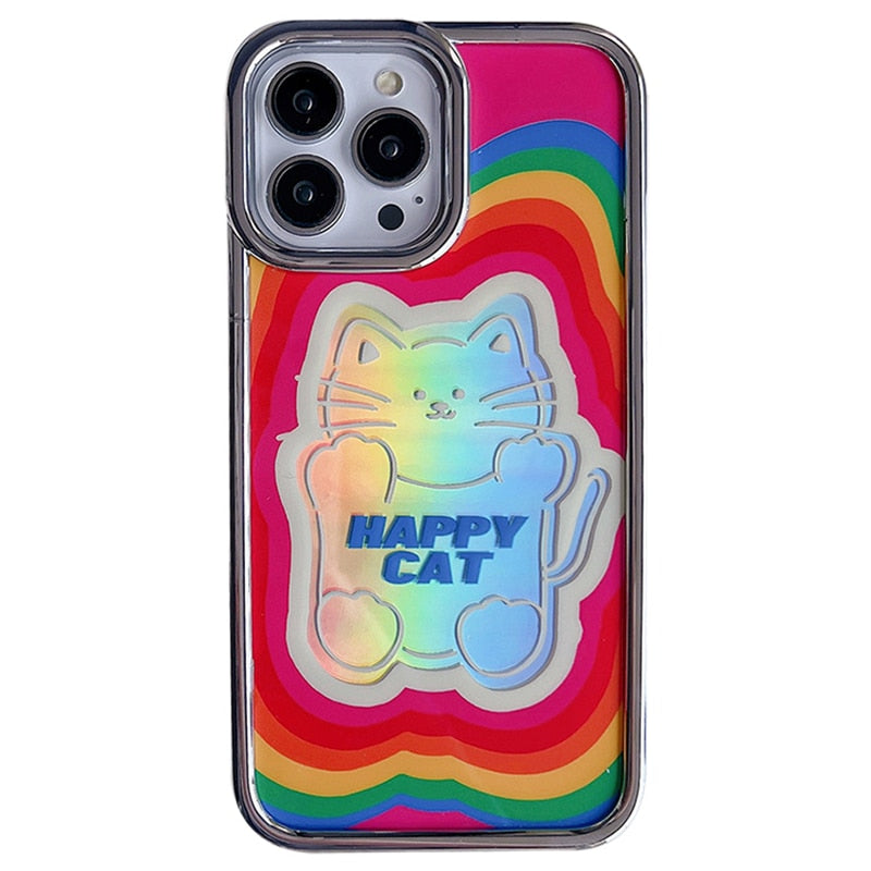 Holo Rainbow Lucky Cat iPhone Case