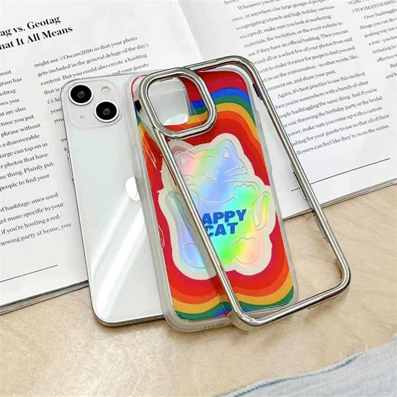 Holo Rainbow Lucky Cat iPhone Case