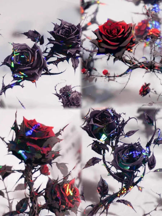 Dark Style Black/red Rose Flower Washi PET Tape