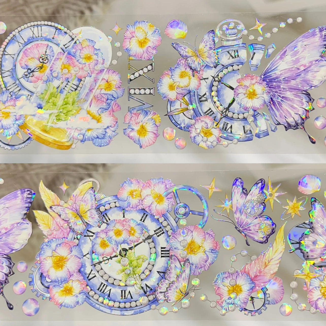 Clock & Pansy Flower Washi PET Tape