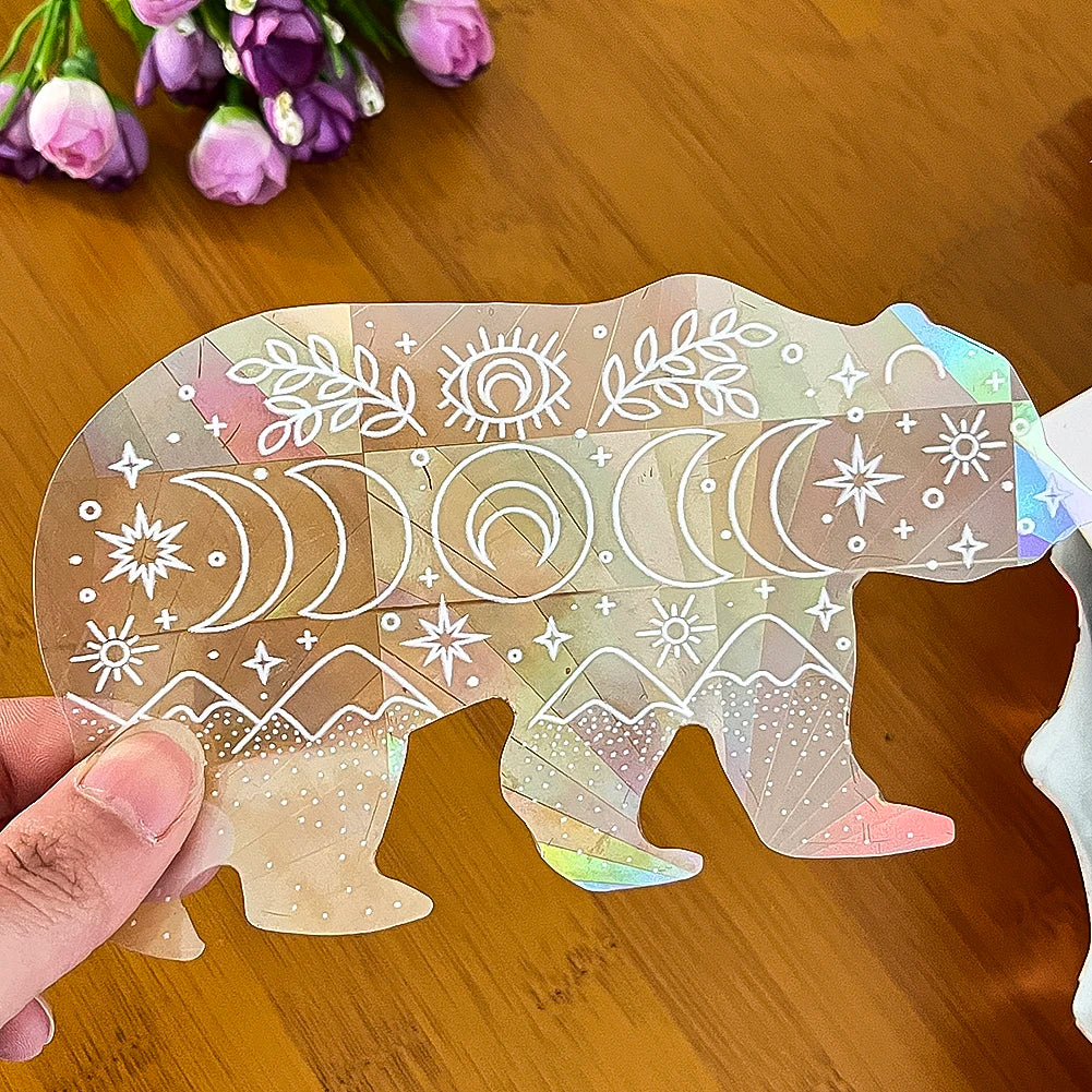 Holo Stickers Polar Bear Star Moon Sun Catcher Static Glass Sticker