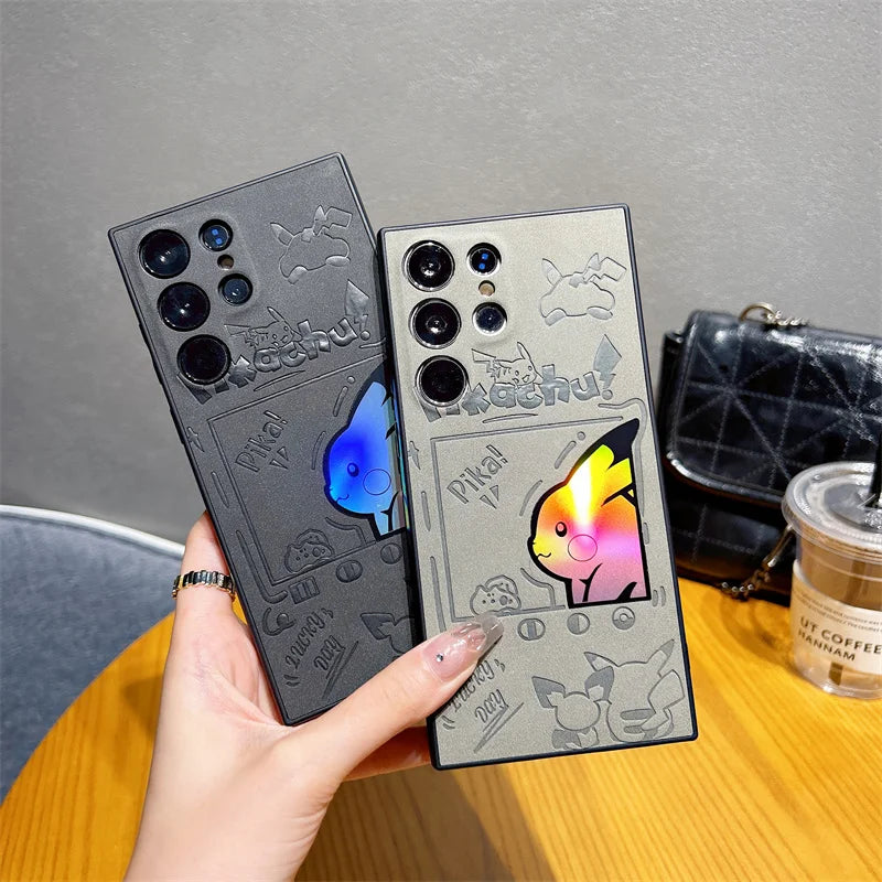 Cute Pokemon Pikachu Matte Laser Leather Case For Samsung