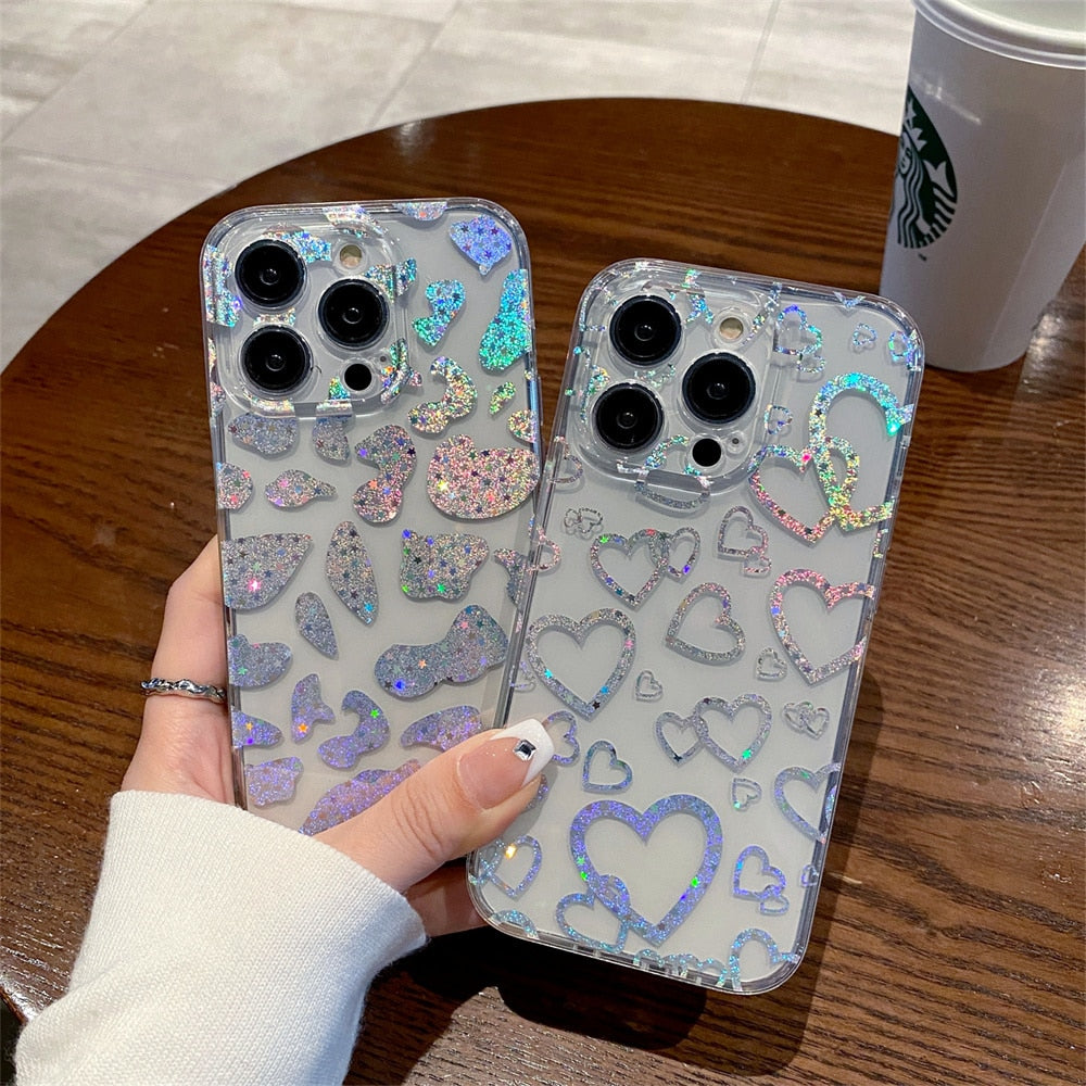 Holo Clear Cute Love Heart Soft iPhone Case