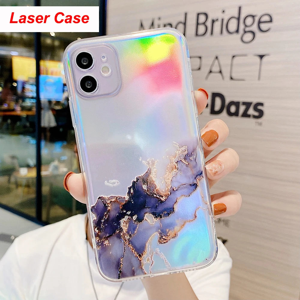 Holo Marble Soft Clear iPhone Case