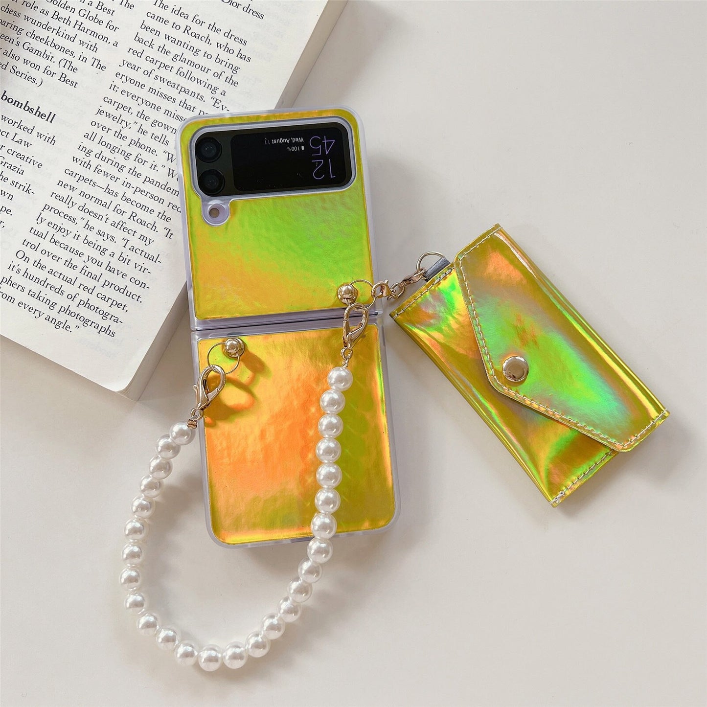 Holo Samsung Z Flip Glitter Pearl Bracelet Case