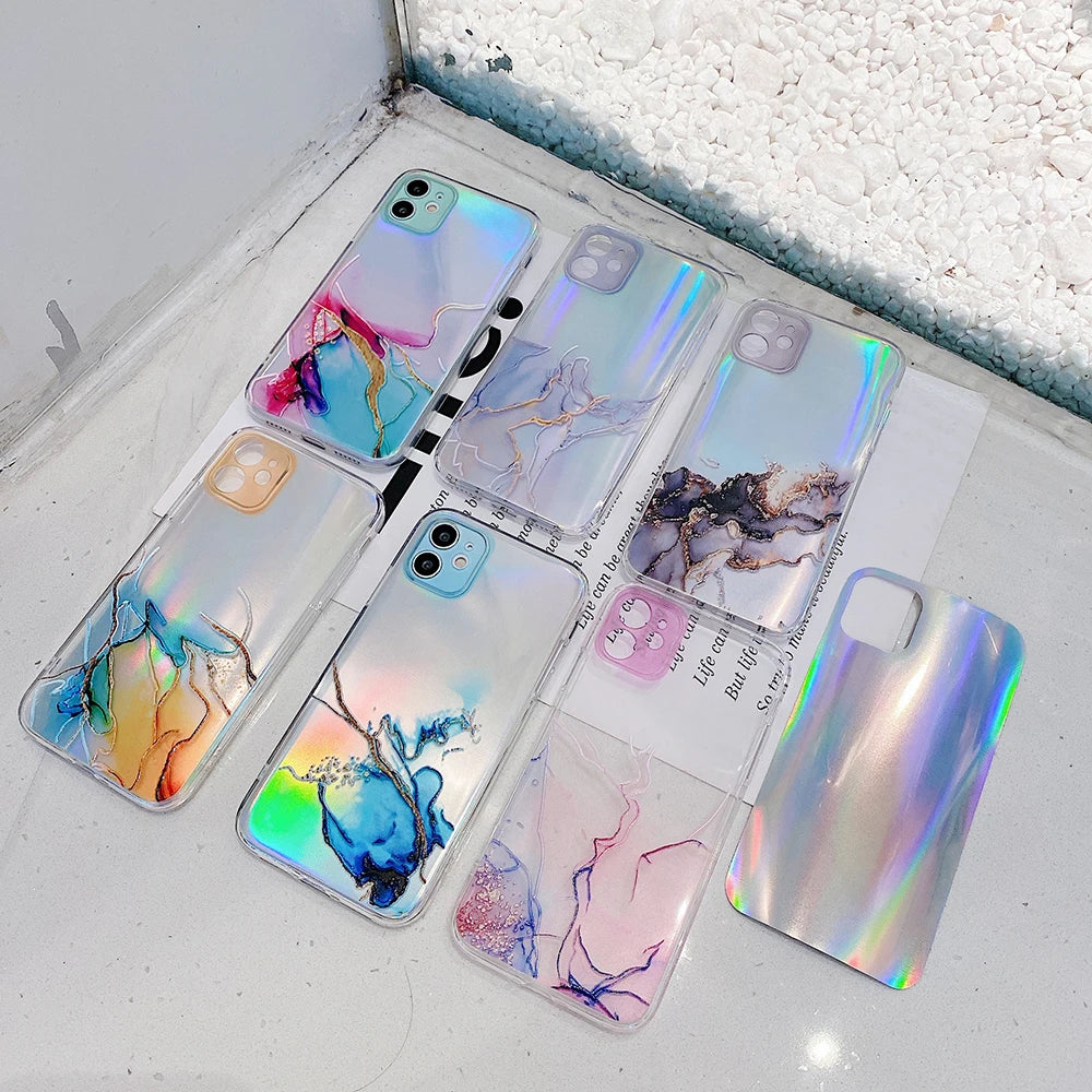 Holo Marble Soft Clear iPhone Case