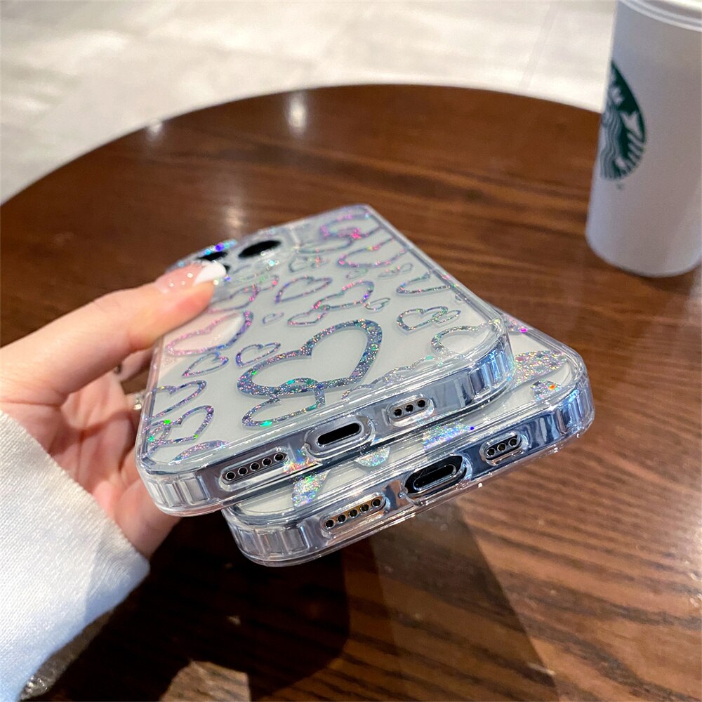 Holo Clear Cute Love Heart Soft iPhone Case