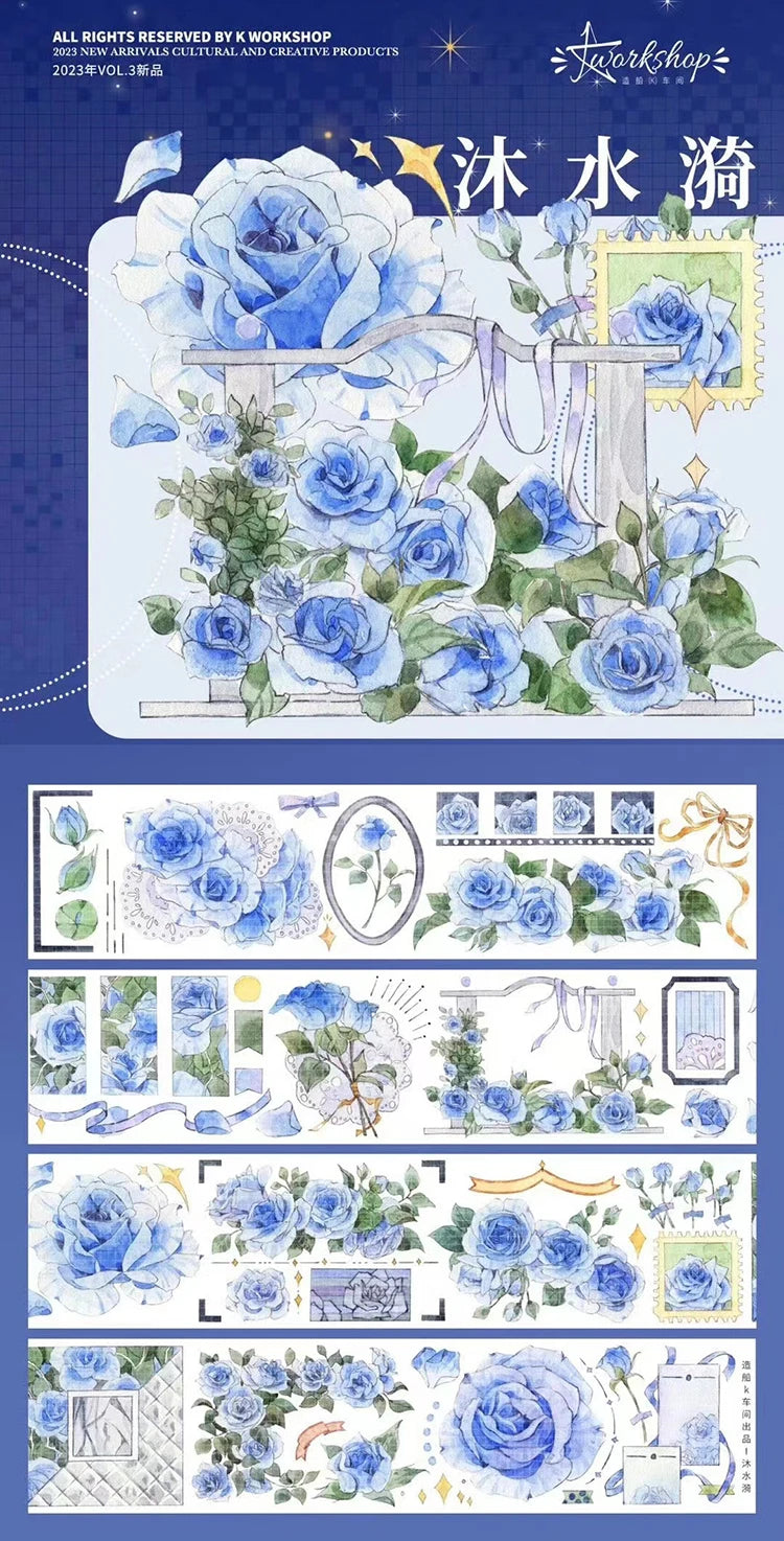 Blue Rose Flower Washi PET Tape