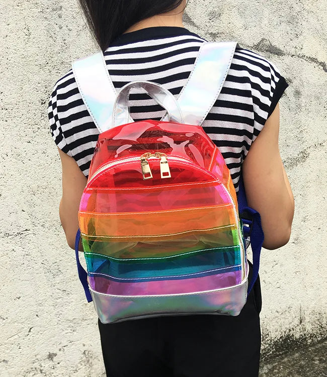 Clear Backpack Rainbow Stripe Bags