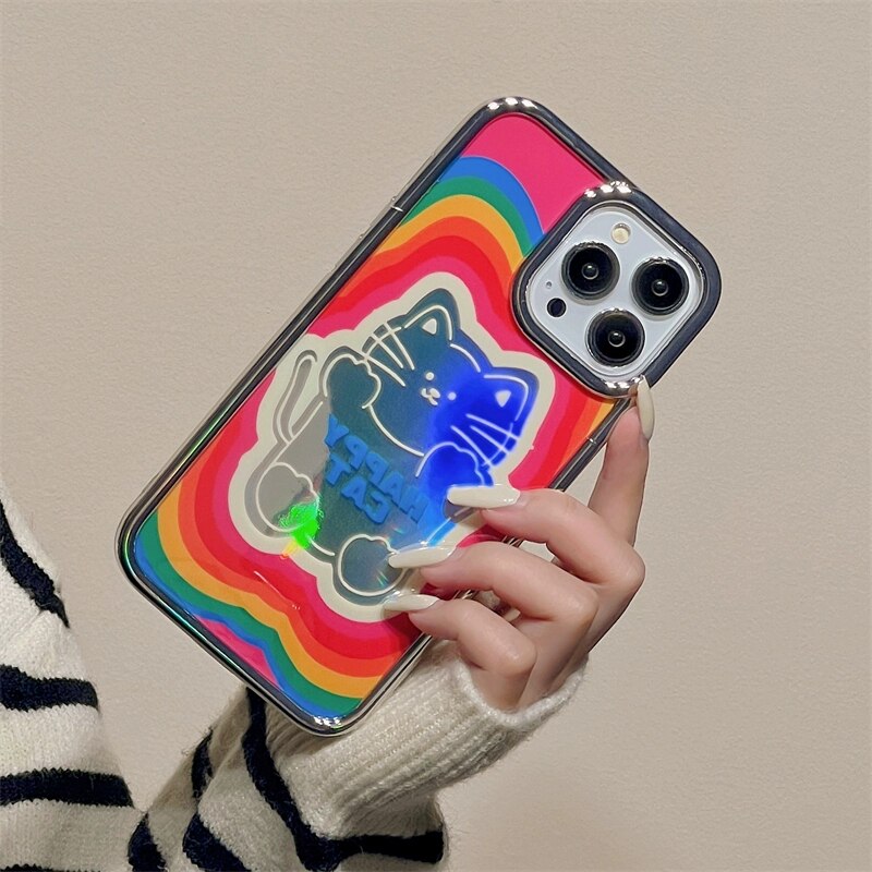 Holo Rainbow Lucky Cat iPhone Case