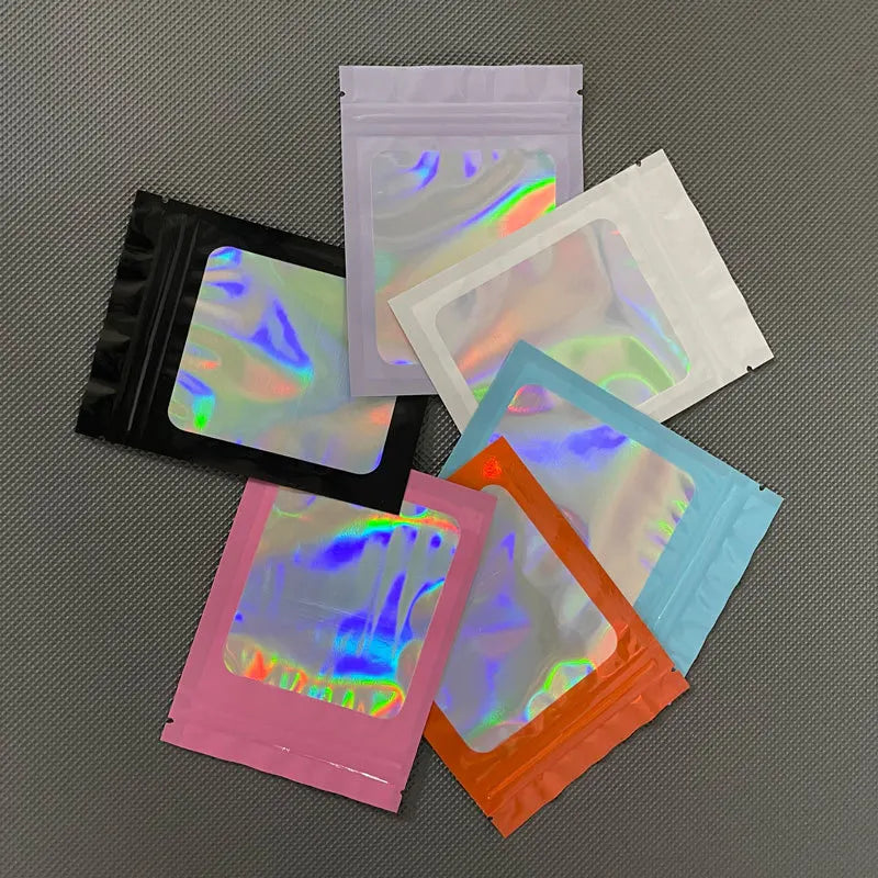 100 Pc Mylar Resealable Holo Pouch Bag