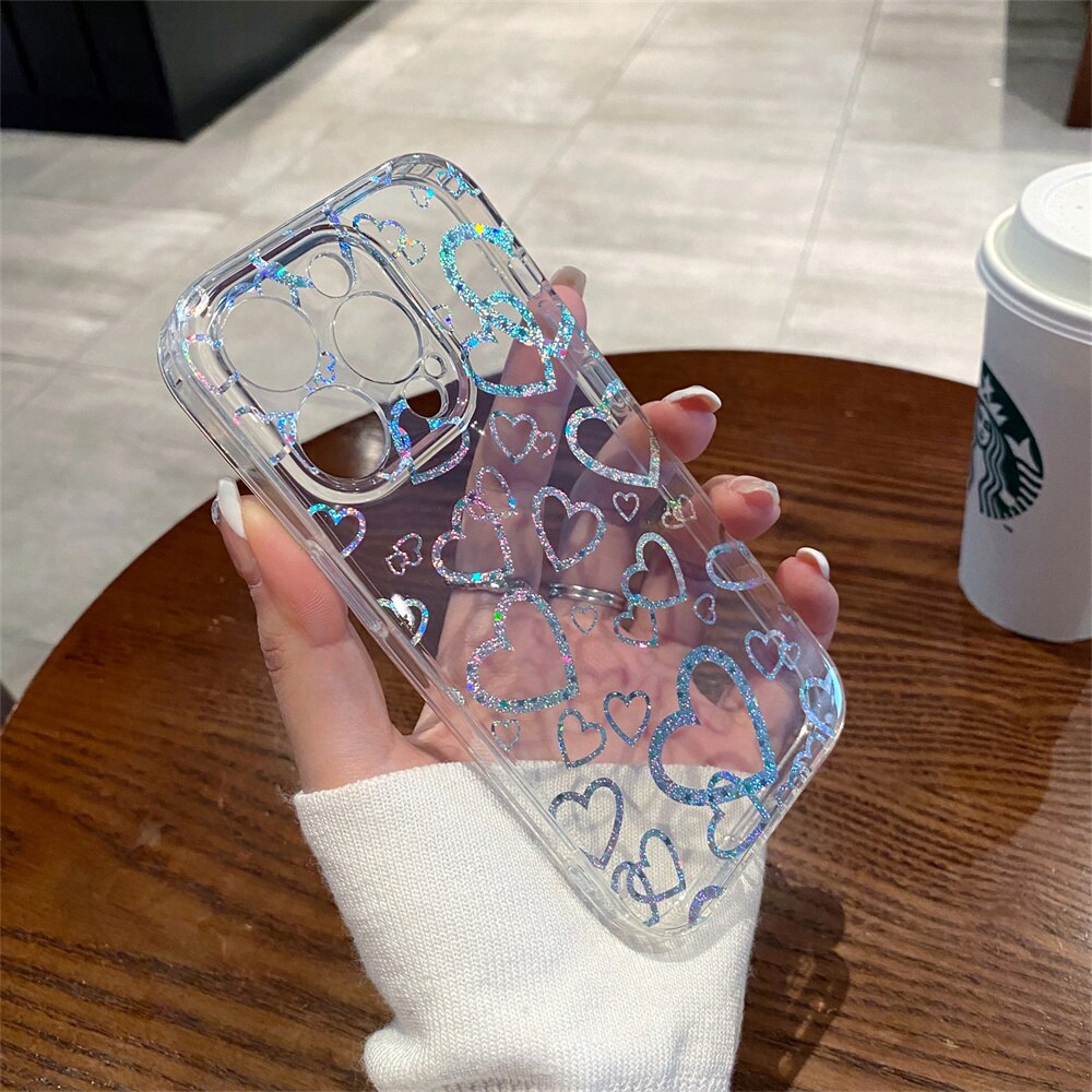 Holo Clear Cute Love Heart Soft iPhone Case