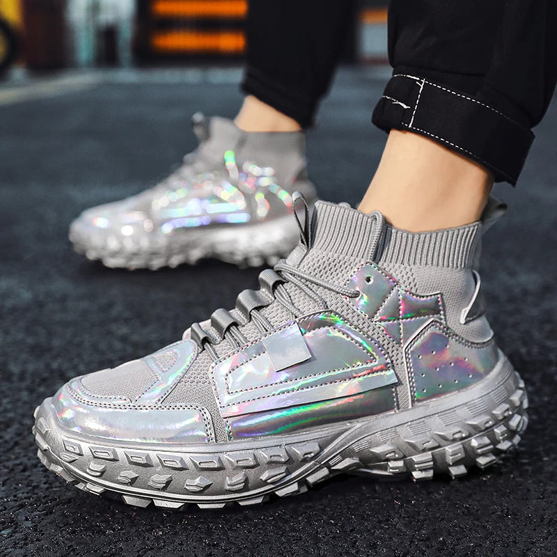 Holo Silver Sneakers Platform Breathable Casual Men