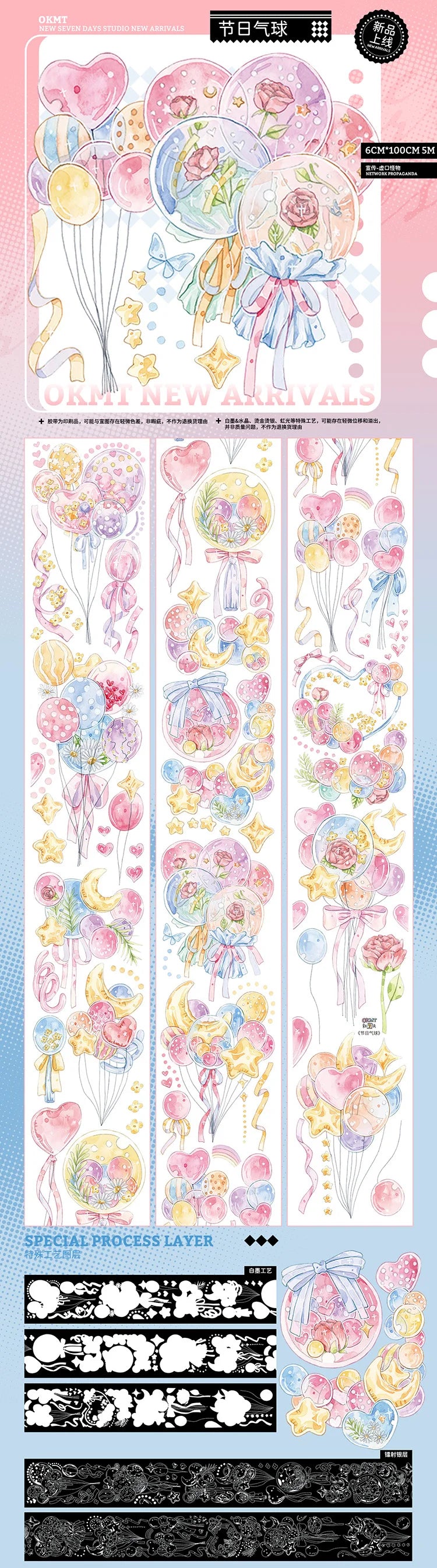 Planner Stickers Festival Balloons PET Tape