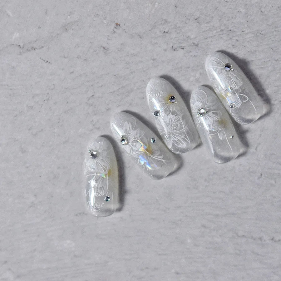 Translucent White Flowers Nail Stickers