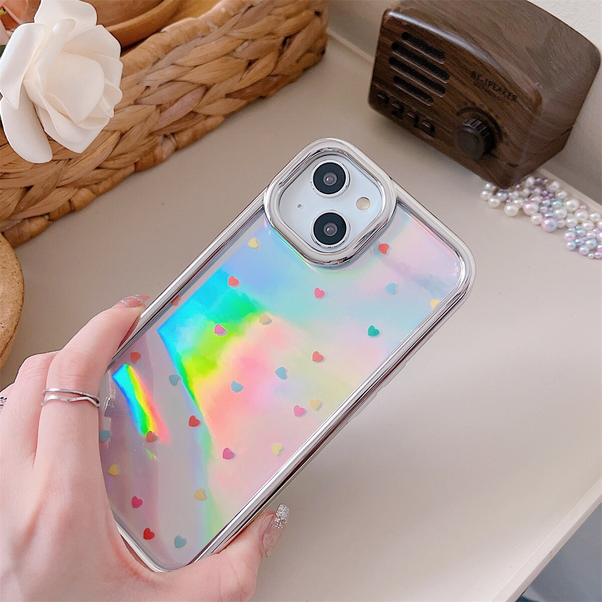 Holo Electroplated Love Heart iPhone Case