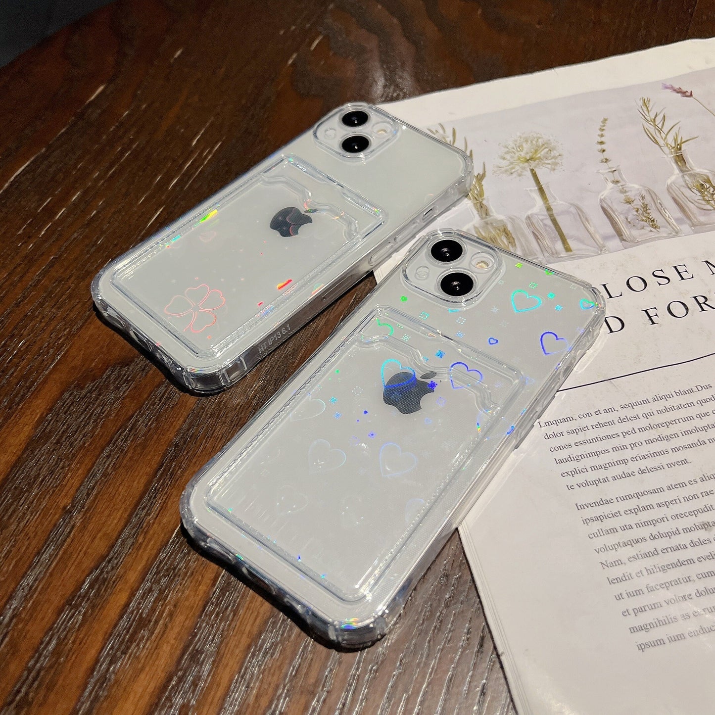 Holo Heart Storage Clear iPhone Case