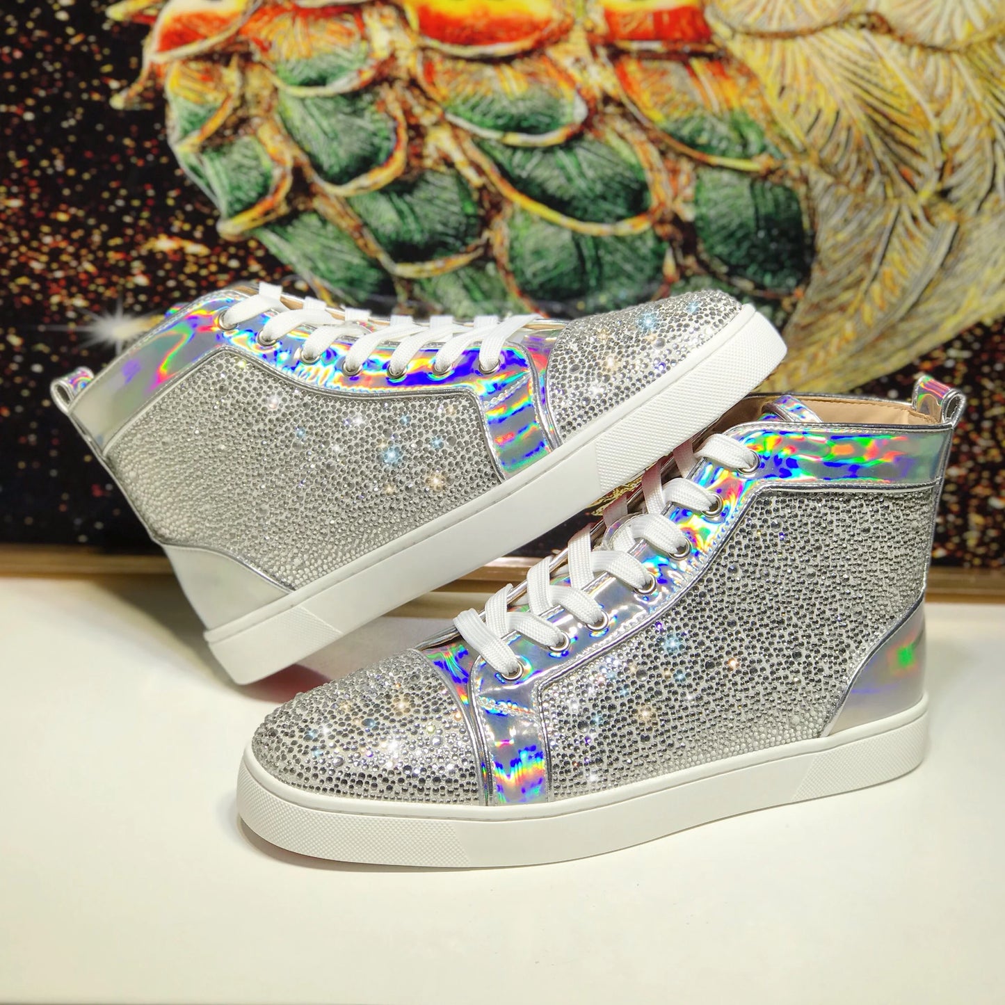 Holo White Diamond High-Top Shoes