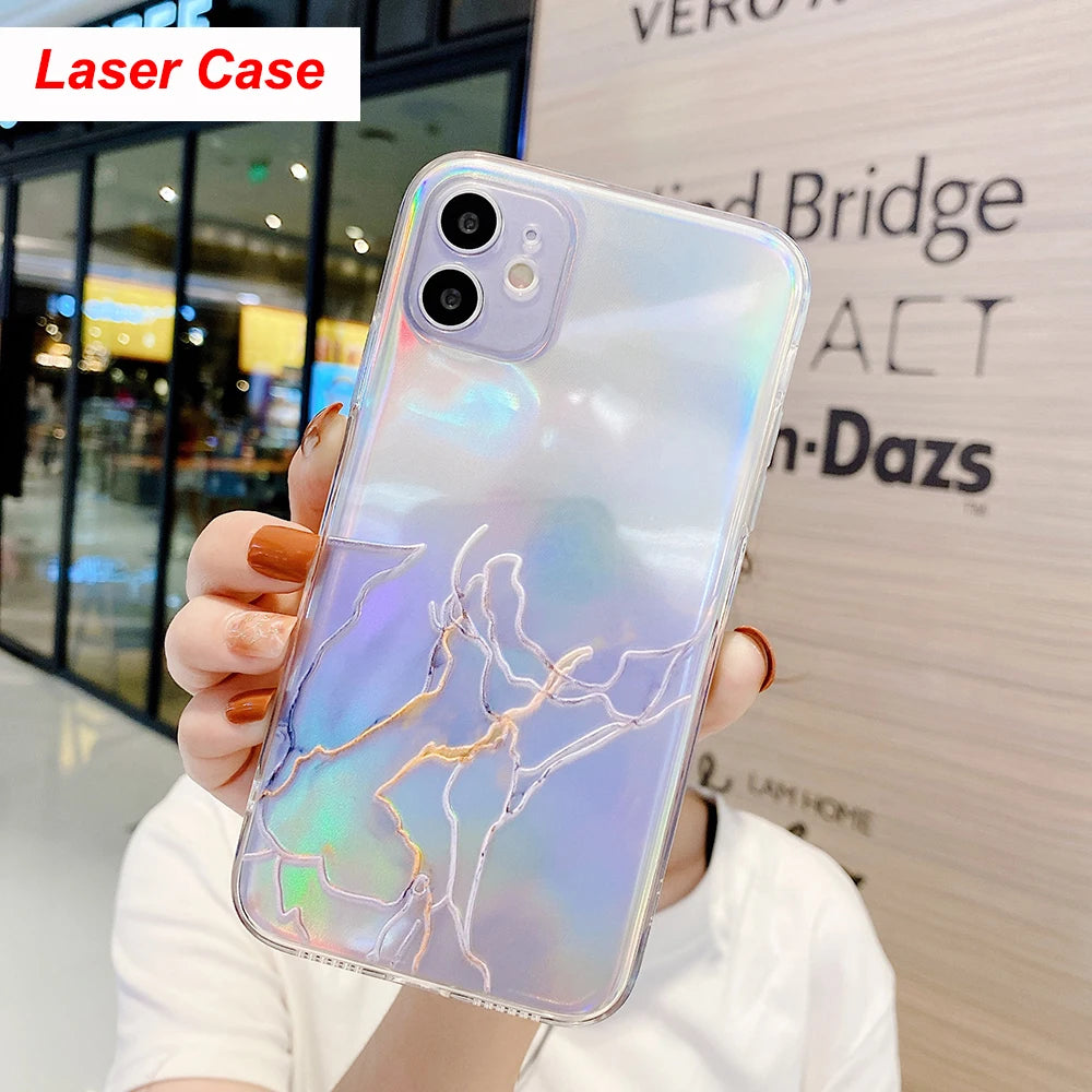 Holo Marble Soft Clear iPhone Case