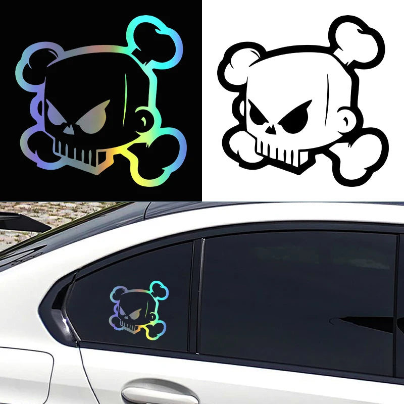 Holo Cartoon Block Skull Vinyl Stickers