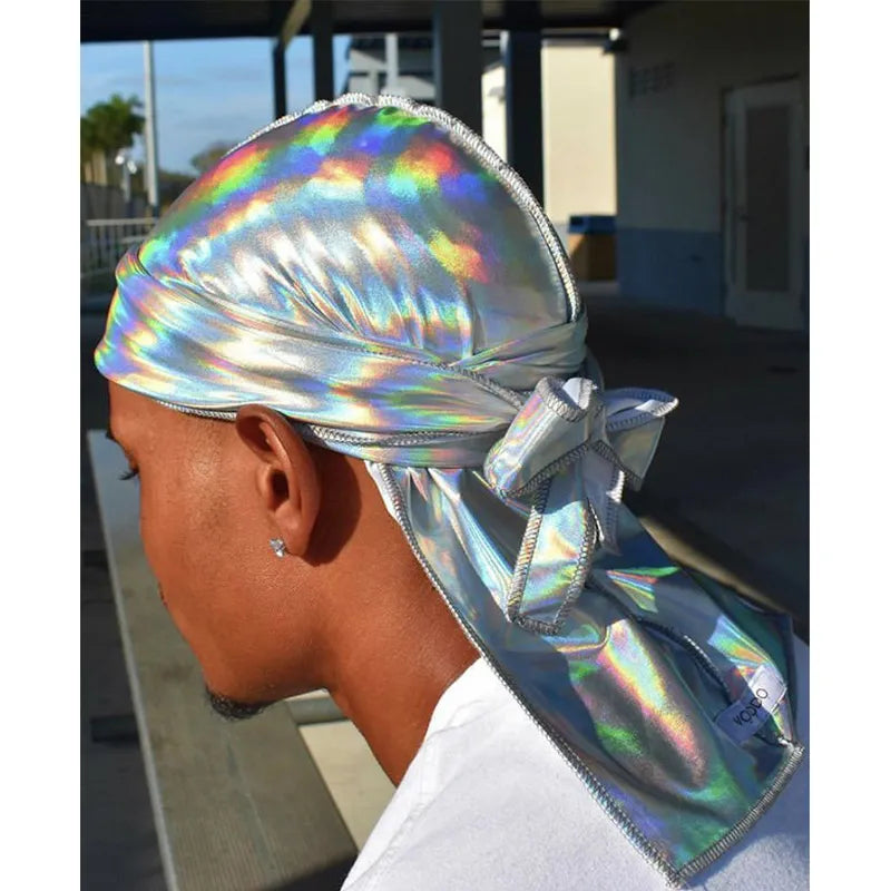 Holo Silk Satin Durags / Bandanas /Turban Hat Longtail Biker Headwear