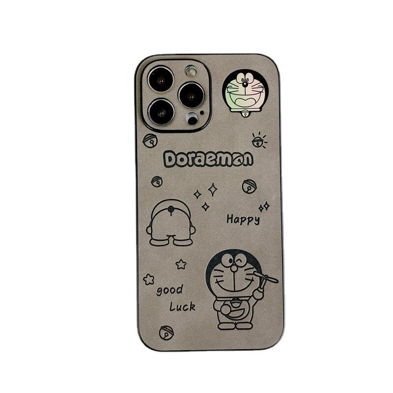 Holo Doraemon Leather Embossing iPhone Case