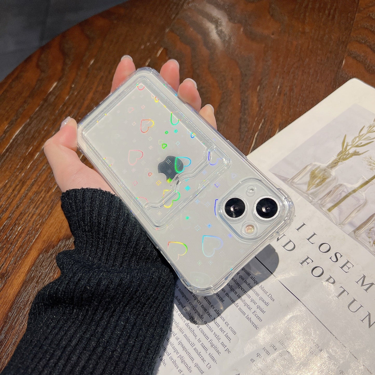 Holo Heart Storage Clear iPhone Case