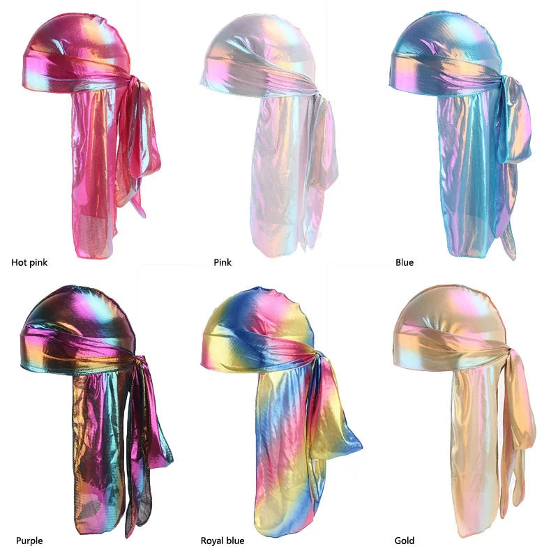 Holo Silk Satin Durags / Bandanas /Turban Hat Longtail Biker Headwear