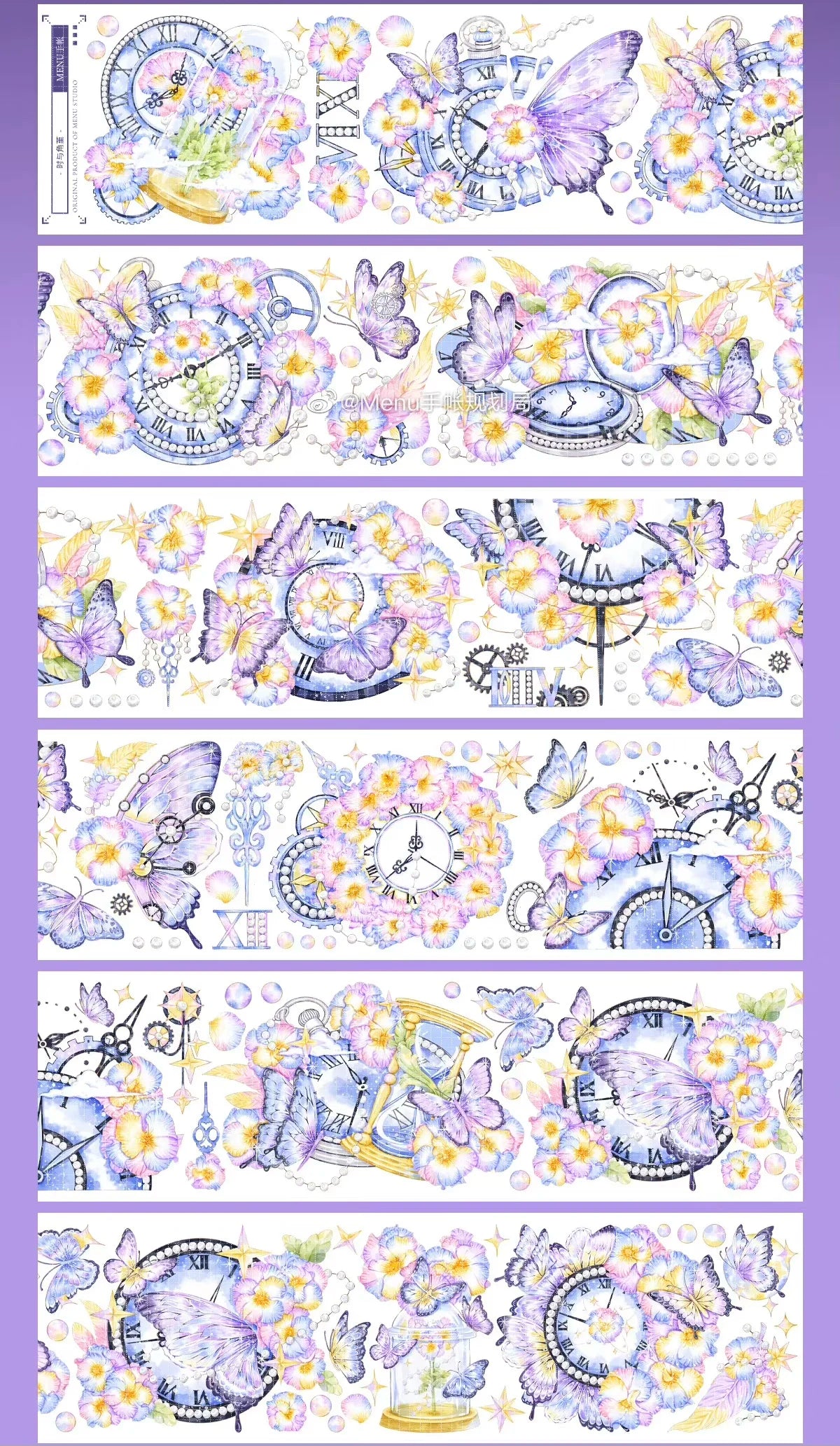 Clock & Pansy Flower Washi PET Tape