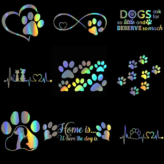 Holographic Cat and Dog Paw Print Stickers