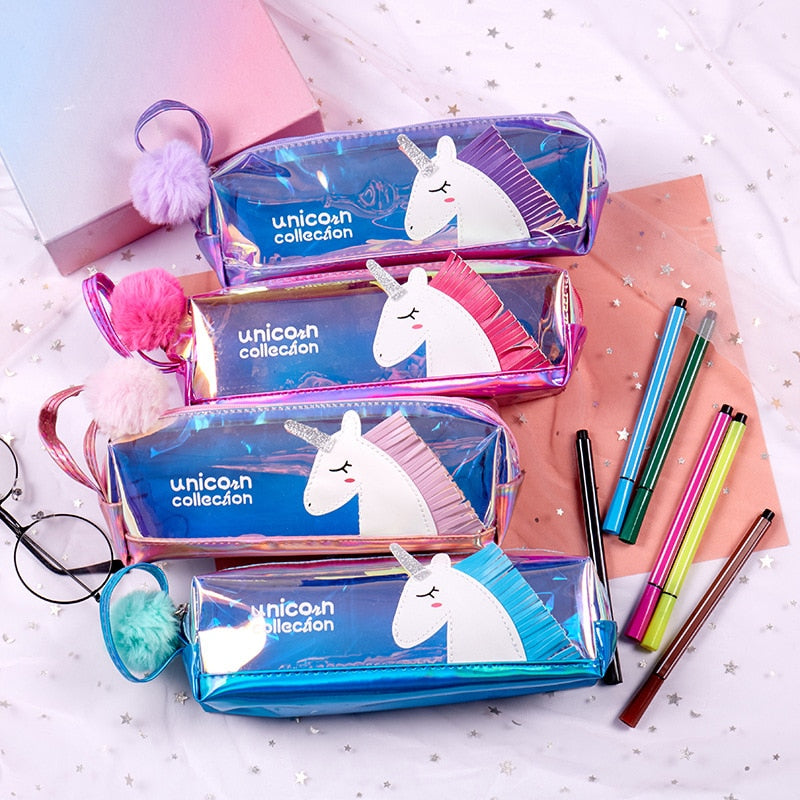 Iridescent Transparent Unicorn Pencil Case