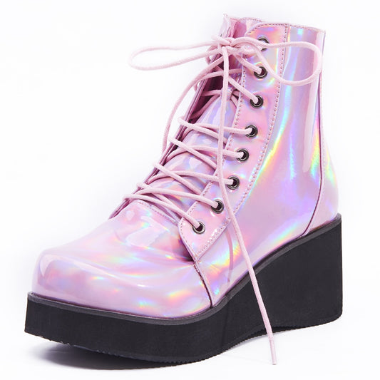 Holo Punk Wedge Heel Boots