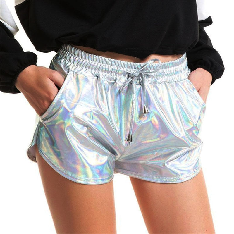 Holo Elastic Drawstring Booty Shorts