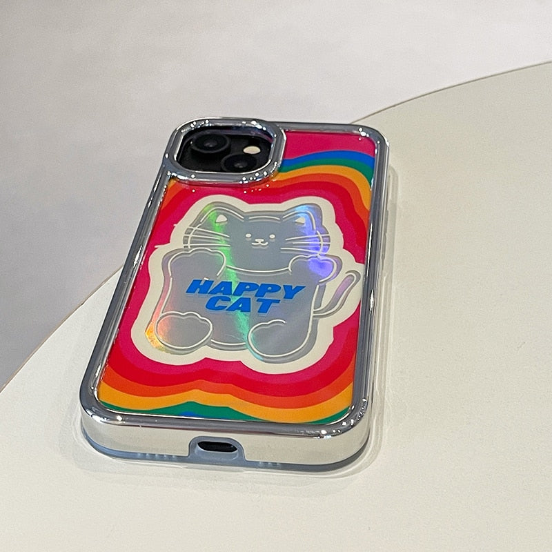 Holo Rainbow Lucky Cat iPhone Case