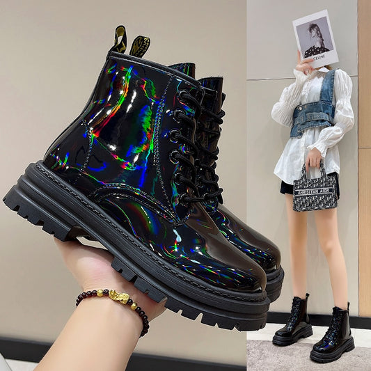 Holographic Ankle Lace Up Boots