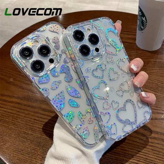 Holo Clear Cute Love Heart Soft iPhone Case